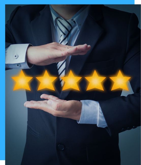 Image male in suit showing 5 star review 